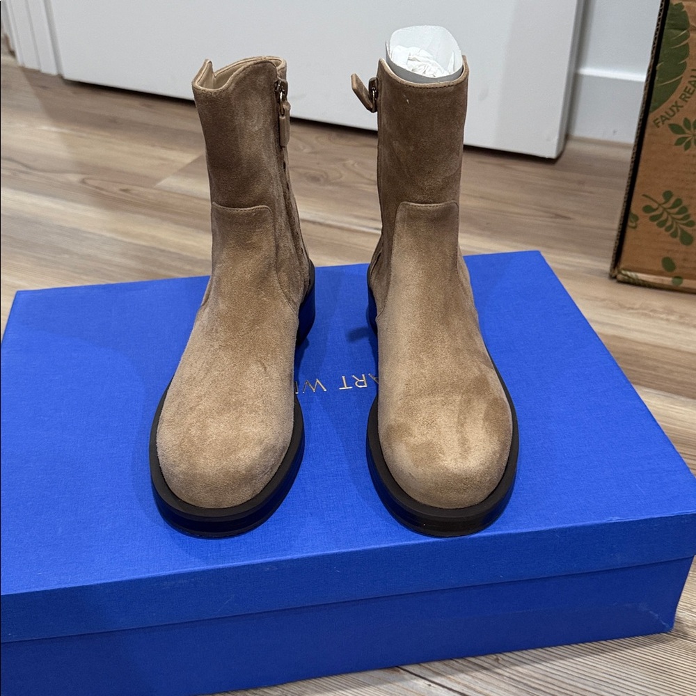 Stuart Weitzman 5050 Bold Zip Bootie, Khaki Sport Suede, Size: 6.5B